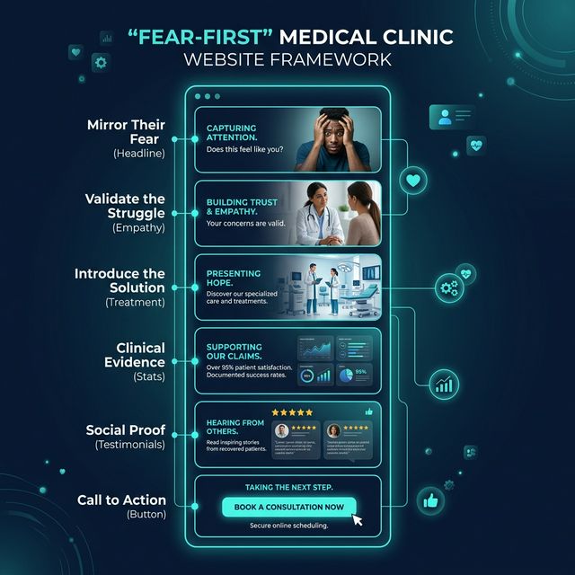 Fear-First page framework structure for ExoMind clinic websites