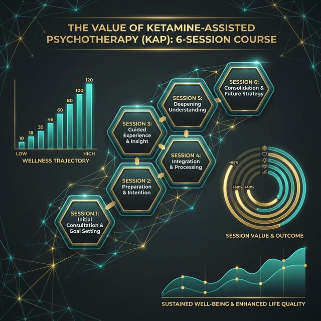 Infographic flowchart showing the value and compounding behavioral changes from a 6-session KAP course