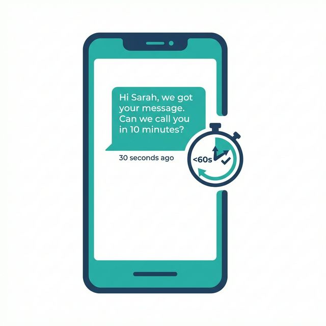 Smartphone showing sub-60-second automated text response from a ketamine clinic